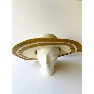 MAGID HATS Wide Brim Two Tone Cream Tan Sun Hat Beach Summer0‎